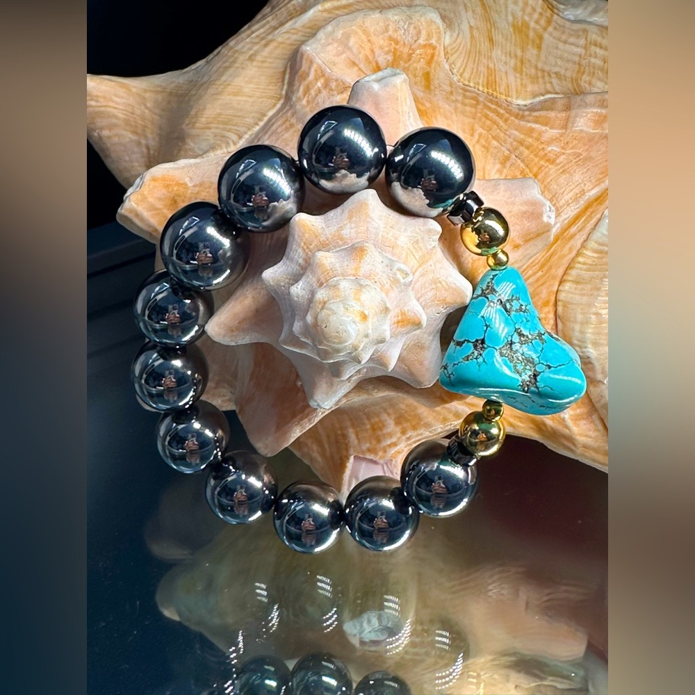 TERAHERTZ + TURQUOISE NATURAL STONES  BRACELET size 7”